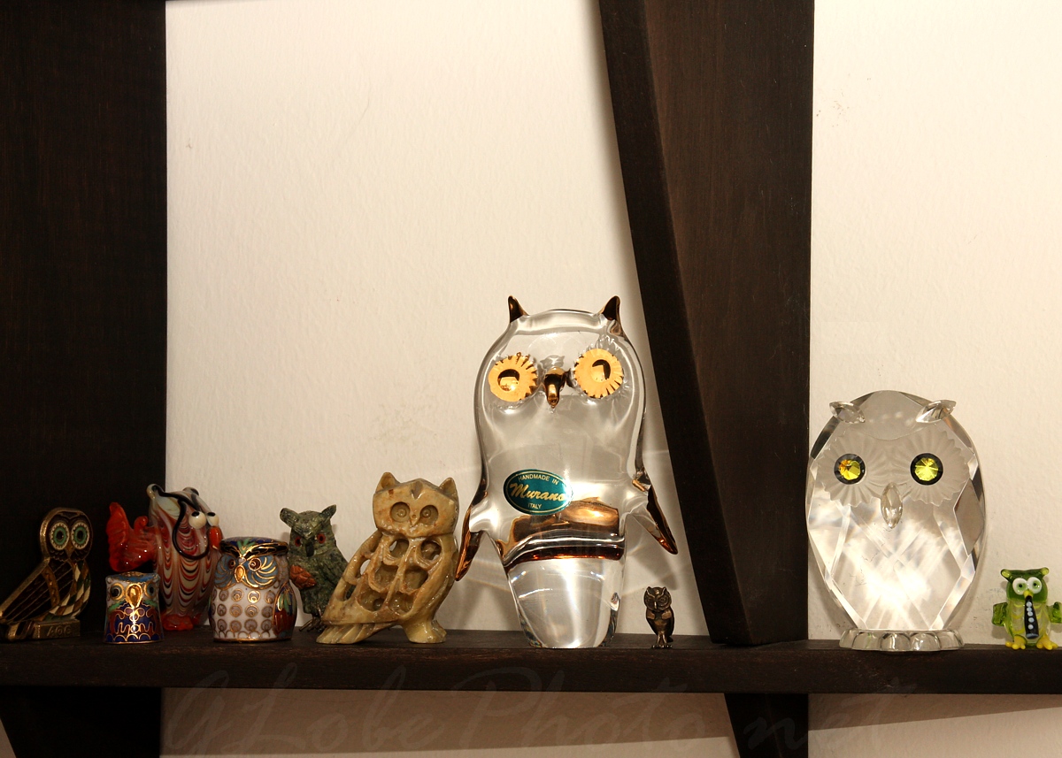 Üvegbaglyok a polcon - Glass owls on the shelf